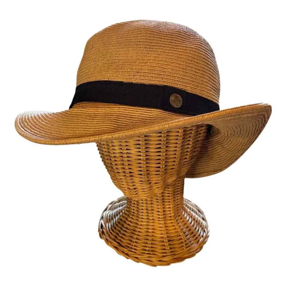 Sunday Afternoons Women’s Wide Brim Straw Sun Hat Brown Black Band One Size